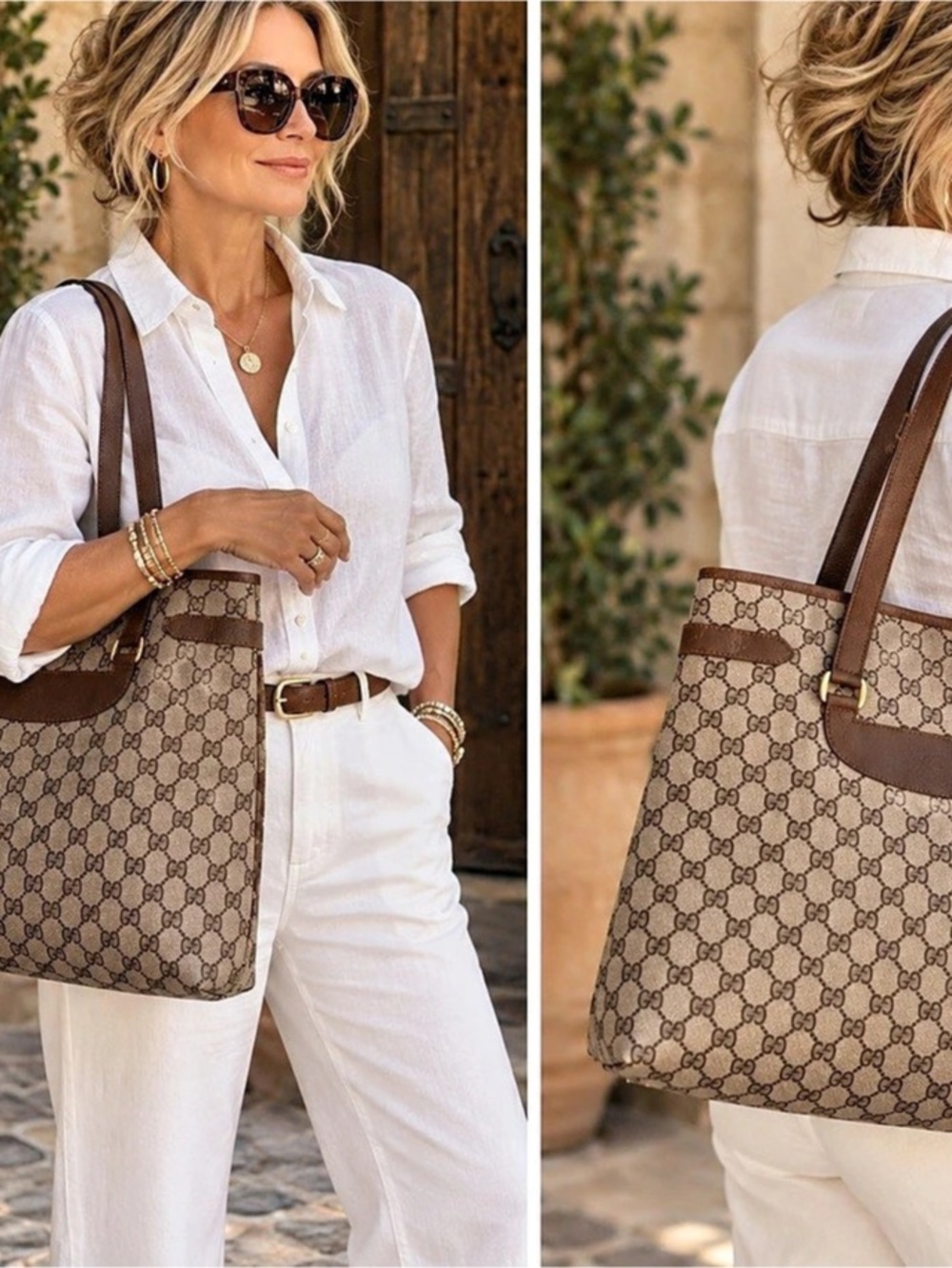 Gucci Vintage GG Monogram Canvas Tote Bag in Brown & Beige